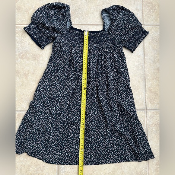 American Eagle Floral Smocked Puff Sleeved Mini Babydoll Dress Navy Size Medium - Picture 4 of 8